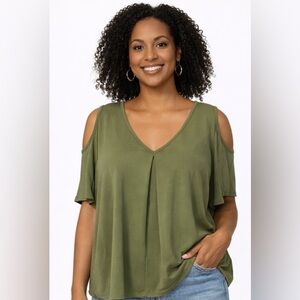 Studio Works Olive Green Cold Shoulder Blouse